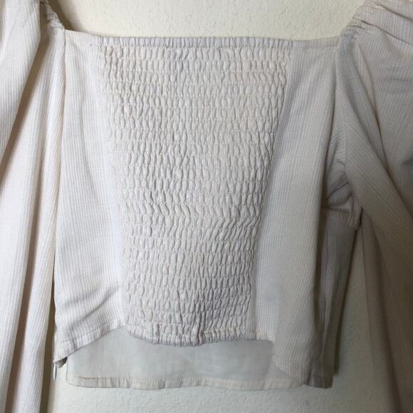 & Other Stories Puff Sleeve Fitted Cropped Top Smocked Back Ivory Milk Maid - Picture 6 of 12